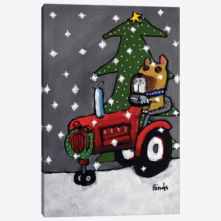Christmas Dog And Tractor Canvas Print #DHD387} by David Hinds Art Print