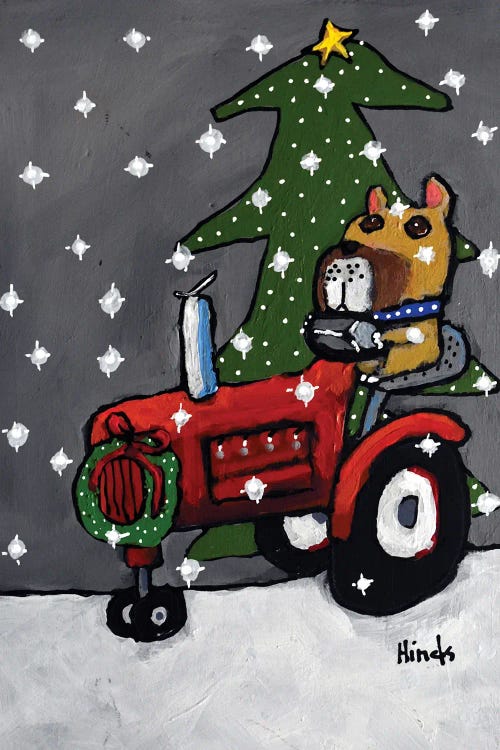 Christmas Dog And Tractor by David Hinds wall art