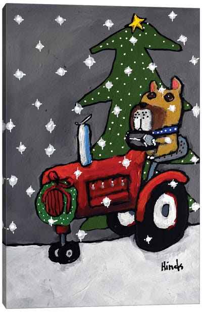 Christmas Dog And Tractor Canvas Art Print - Tractors