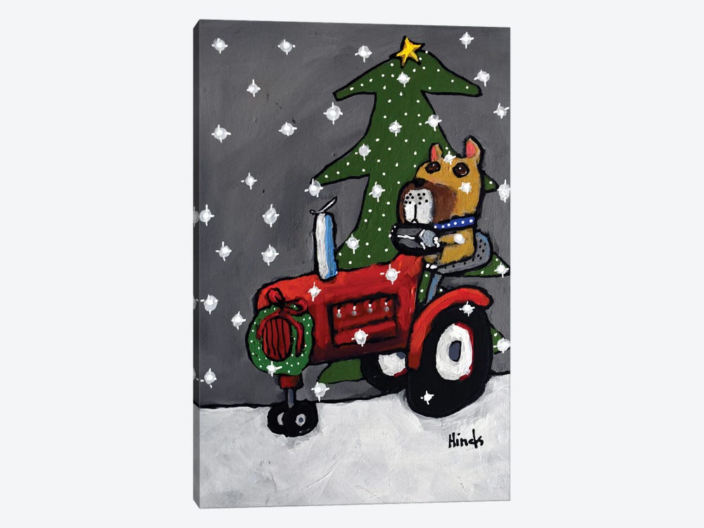 Christmas Dog And Tractor by David Hinds 1-piece Canvas Artwork
