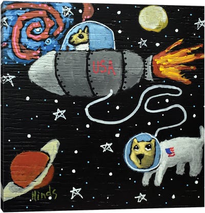 Dogs In Space Canvas Art Print - American Flag Art