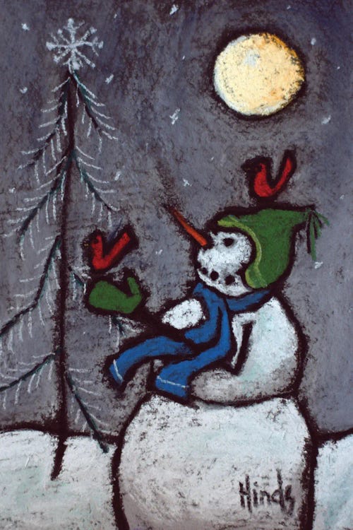 Snowman And Redbirds by David Hinds wall art