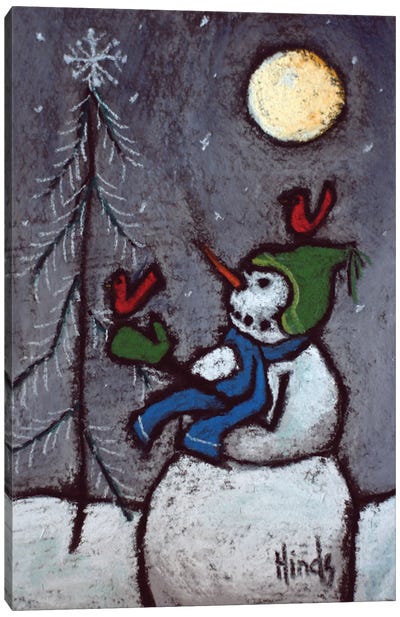 Snowman And Redbirds Canvas Art Print - David Hinds
