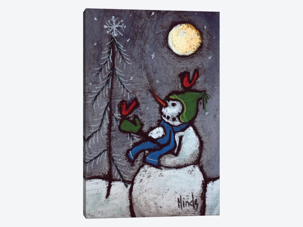 Snowman And Redbirds by David Hinds 1-piece Canvas Print