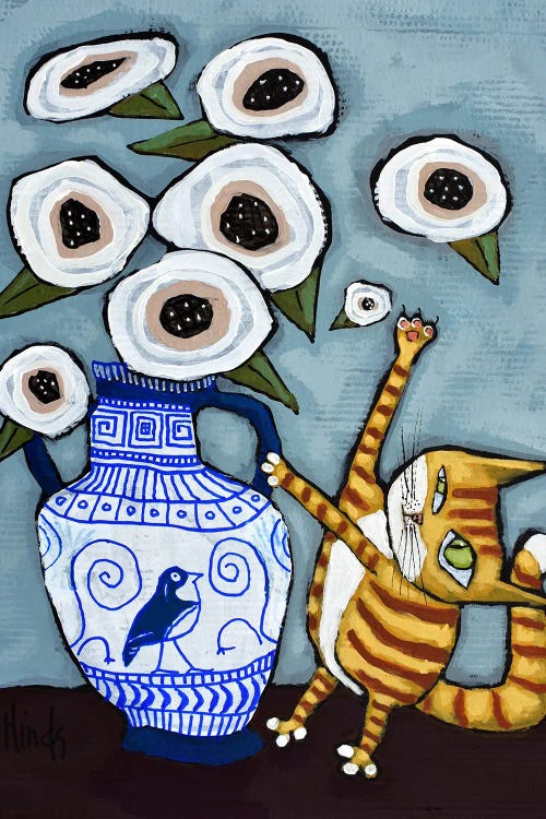 Cat Swatting Flowers by David Hinds wall art