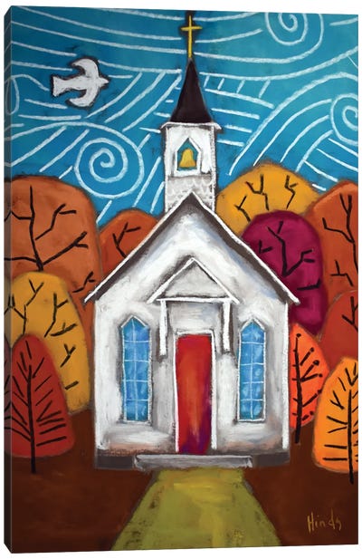Autumn Colors Church Canvas Art Print - Dove & Pigeon Art