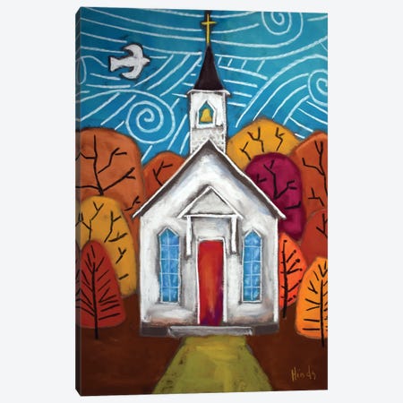 Autumn Colors Church Canvas Print #DHD404} by David Hinds Canvas Wall Art