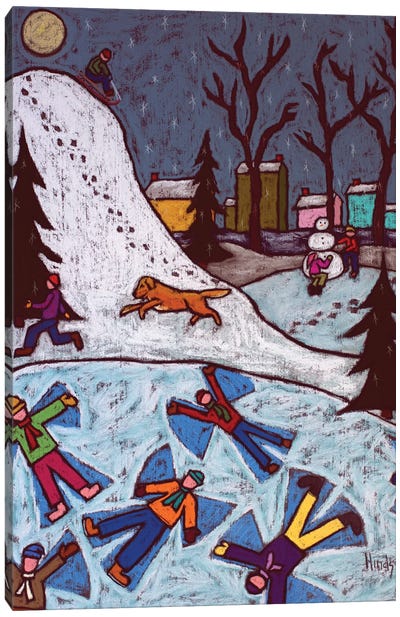 Fun In The Snow Canvas Art Print - Snowman Art