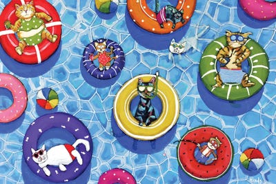 Cats In A Pool by David Hinds multi panel art