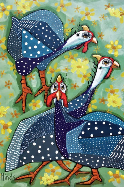 Daisies: Guinea Fowl In The Yellow Daisies by David Hinds