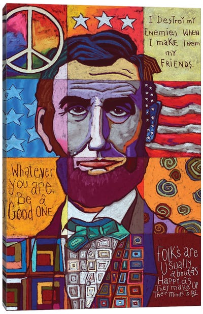 Abraham Lincoln Sectional Canvas Art Print - American Flag Art