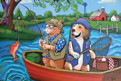 Celery - Canvas Prints: Cat And Dog Gone Fishing by David Hinds