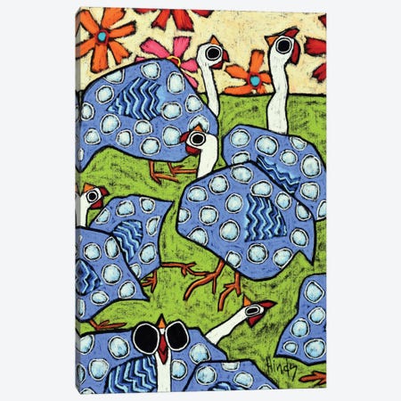 Guinea Fowl In The Flowers Canvas Print #DHD54} by David Hinds Canvas Artwork
