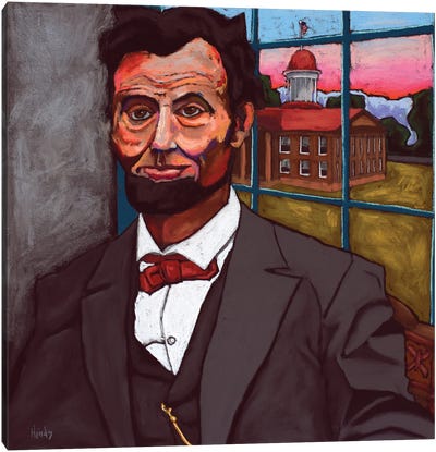 Abraham Lincoln At Sunset Overlooking The Old State Capitol Canvas Art Print - Abraham Lincoln