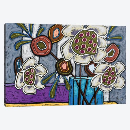 Funky Floral With Grey Stripes Canvas Print #DHD82} by David Hinds Canvas Artwork