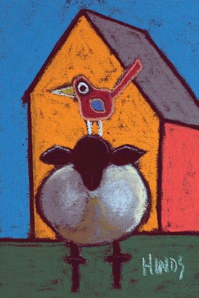 David Hinds: Abstract Sheep And A Barn by David Hinds