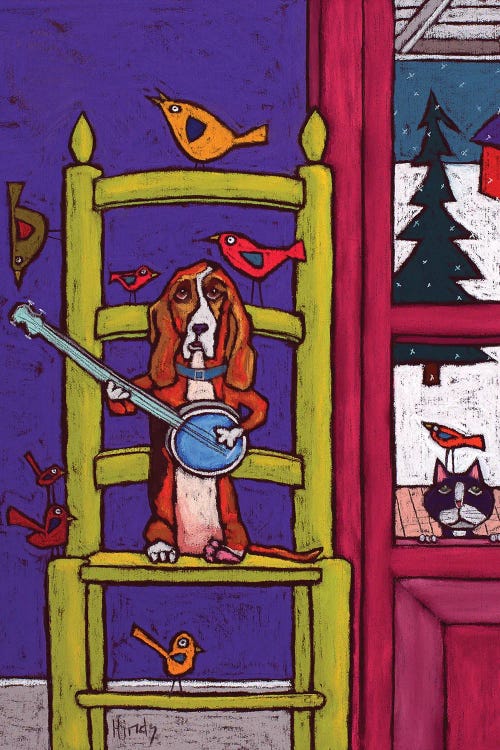 Basset Hound Playing Banjo For The Birds