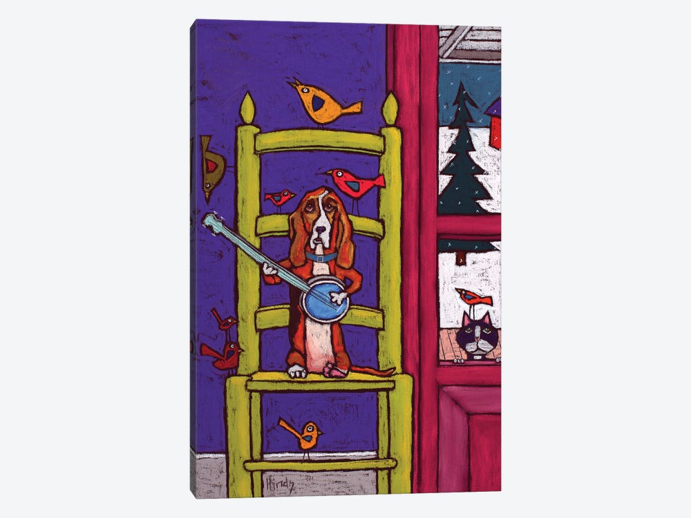 Basset Hound Playing Banjo For The Birds by David Hinds 1-piece Canvas Artwork