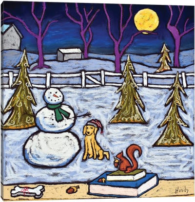 Little Squirrel Enjoying The View Canvas Art Print - Snowman Art