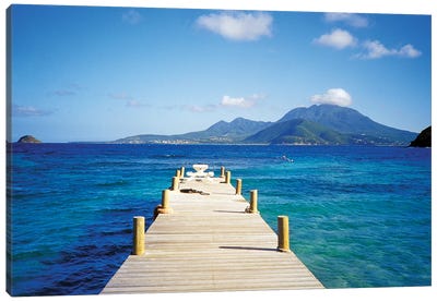 View Of Booby Island And Nevis As Seen From The Pier At Turtle Beach, Saint Kitts Canvas Art Print - Nautical Scenic Photography