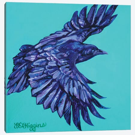 Teal Crow Canvas Print #DHG104} by Derrick Higgins Art Print