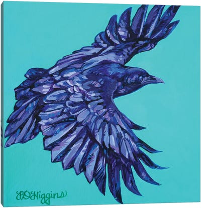 Teal Crow Canvas Art Print - Crow Art