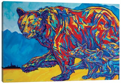 Triplets Canvas Art Print - Grizzly Bear Art