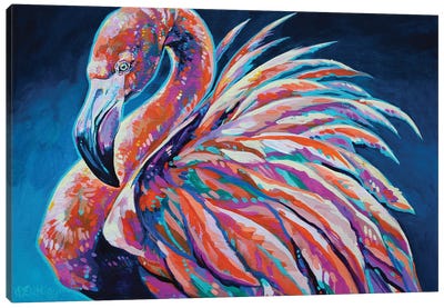 On Flamingo Pond Canvas Art Print - Flamingo Art