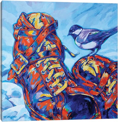 Chickadee Boots Canvas Art Print - Derrick Higgins 