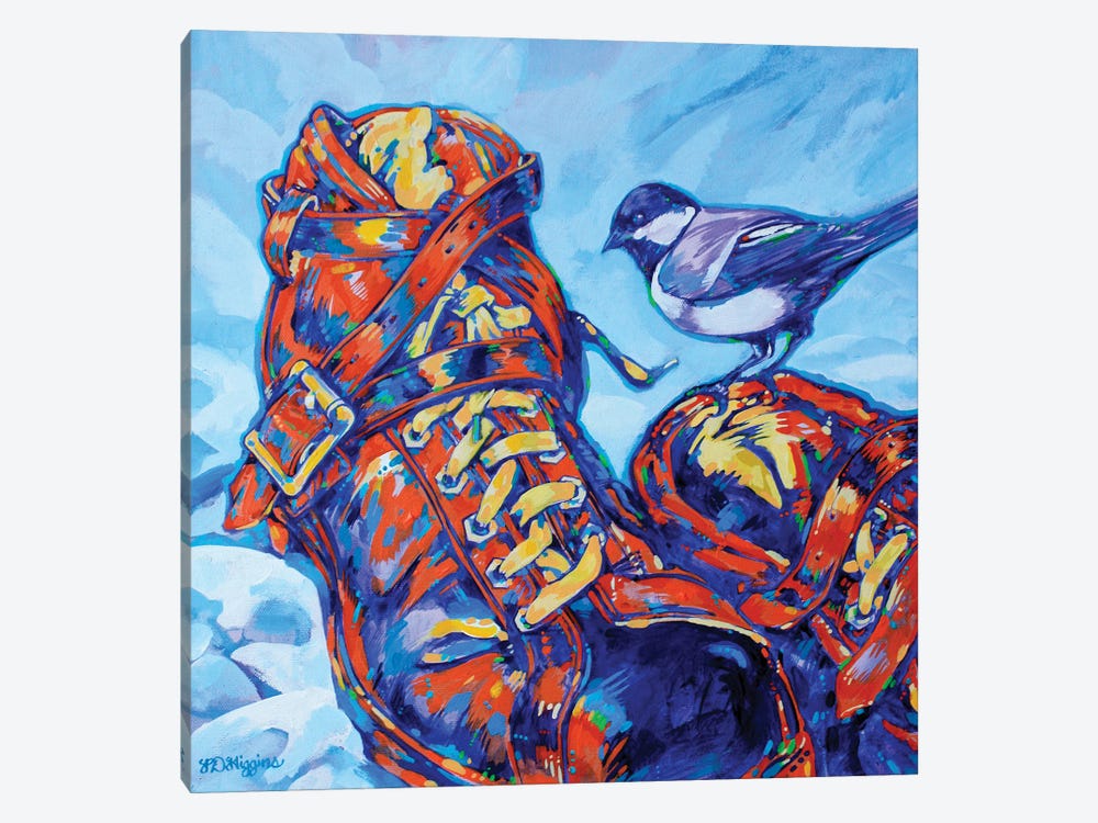 Chickadee Boots by Derrick Higgins 1-piece Canvas Art