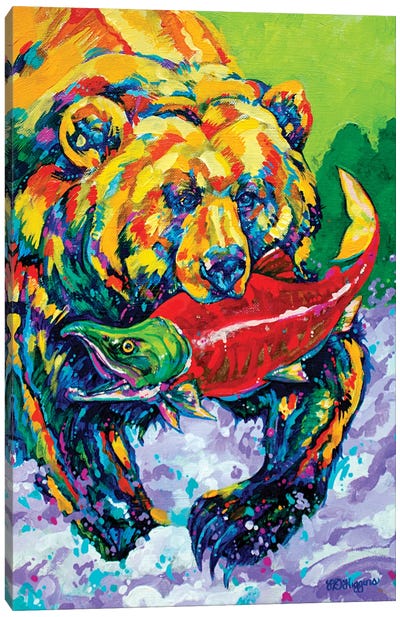 Salmon Catcher Canvas Art Print - Grizzly Bear Art