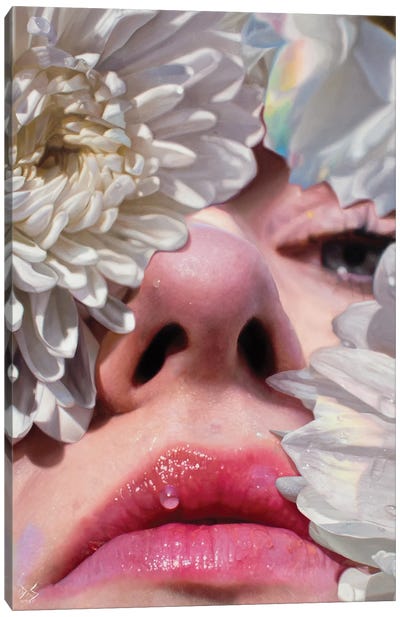 Loose Lips Canvas Art Print - Floral Portrait Art