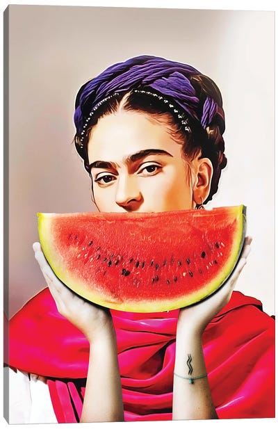 Watermelon Frida Canvas Art Print - Witty Humor Art