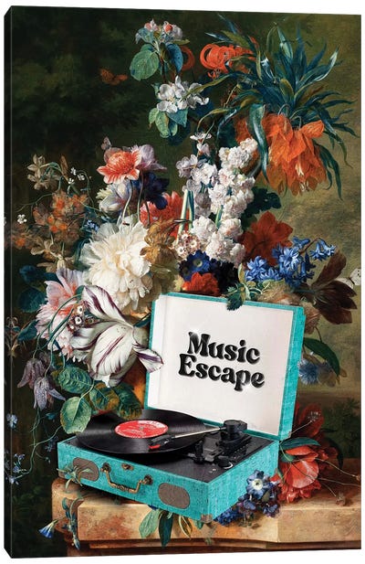 Music Escape Canvas Art Print - Vinyl Records