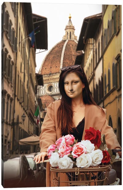 Mona On Florence Canvas Art Print - Floral Portrait Art