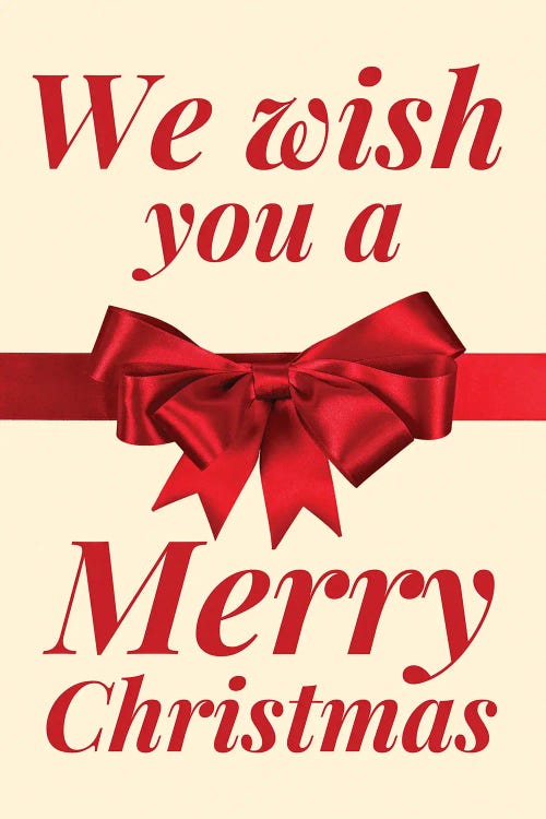 Christmas Bow - We Wish You A Merry Christmas In Cream by Page Turner wall art