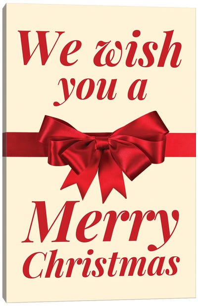 Christmas Bow - We Wish You A Merry Christmas In Cream Canvas Art Print - Page Turner