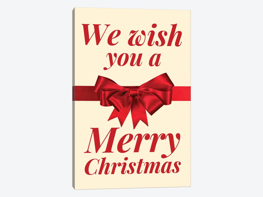 Christmas Bow - We Wish You A Merry Christmas In Cream 1-piece Canvas Artwork