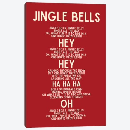 Jingle Bells Christmas Lyrics In Red Canvas Print #DHV105} by Page Turner Art Print