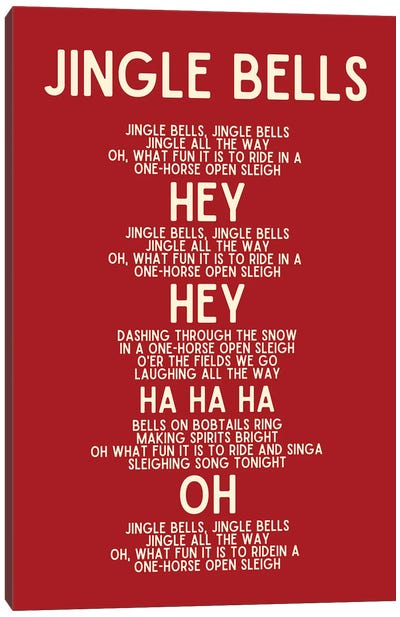 Jingle Bells Christmas Lyrics In Red Canvas Art Print - Page Turner