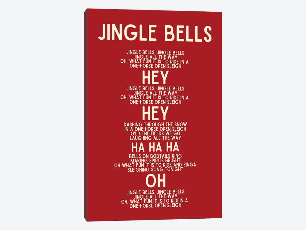 Jingle Bells Christmas Lyrics In Red by Page Turner 1-piece Canvas Print