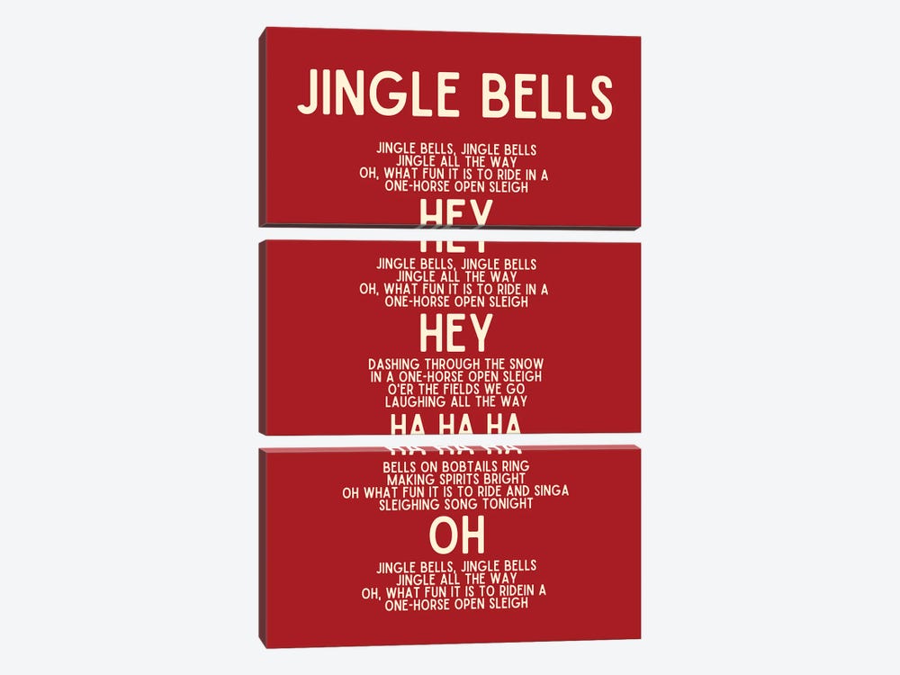 Jingle Bells Christmas Lyrics In Red by Page Turner 3-piece Art Print