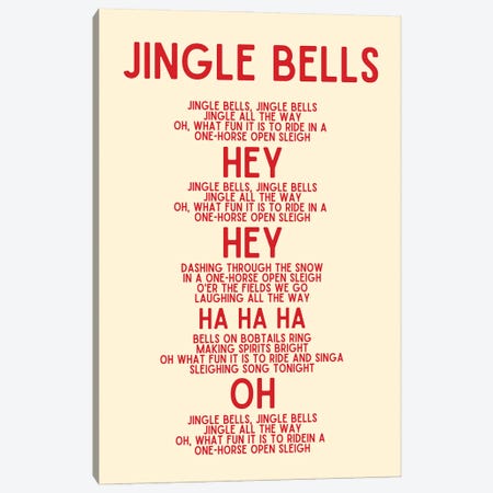 Jingle Bells Christmas Lyrics In Cream Canvas Print #DHV106} by Page Turner Art Print