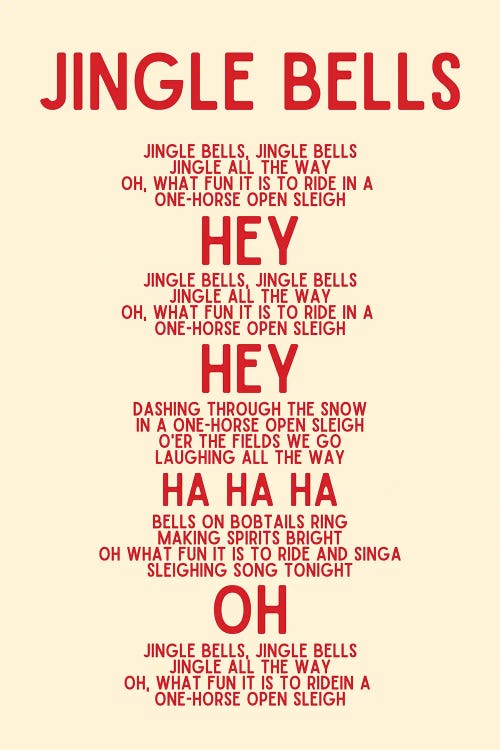 Jingle Bells Christmas Lyrics In Cream by Page Turner wall art