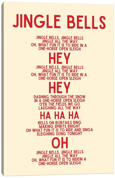 Jingle Bells Christmas Lyrics In Cream Canvas Art Print - Page Turner