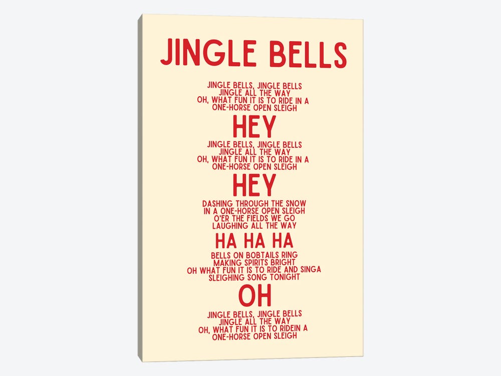 Jingle Bells Christmas Lyrics In Cream by Page Turner 1-piece Canvas Art