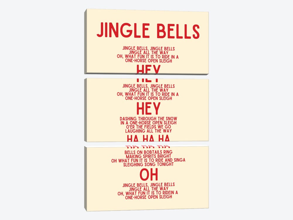 Jingle Bells Christmas Lyrics In Cream by Page Turner 3-piece Canvas Wall Art