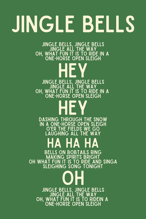 Jingle Bells Christmas Lyrics In Green by Page Turner wall art