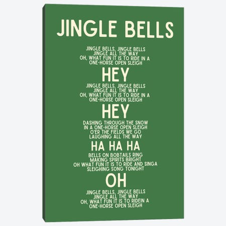Jingle Bells Christmas Lyrics In Green Canvas Print #DHV107} by Design Harvest Canvas Print