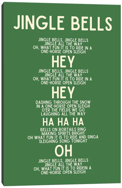 Jingle Bells Christmas Lyrics In Green Canvas Art Print - Page Turner